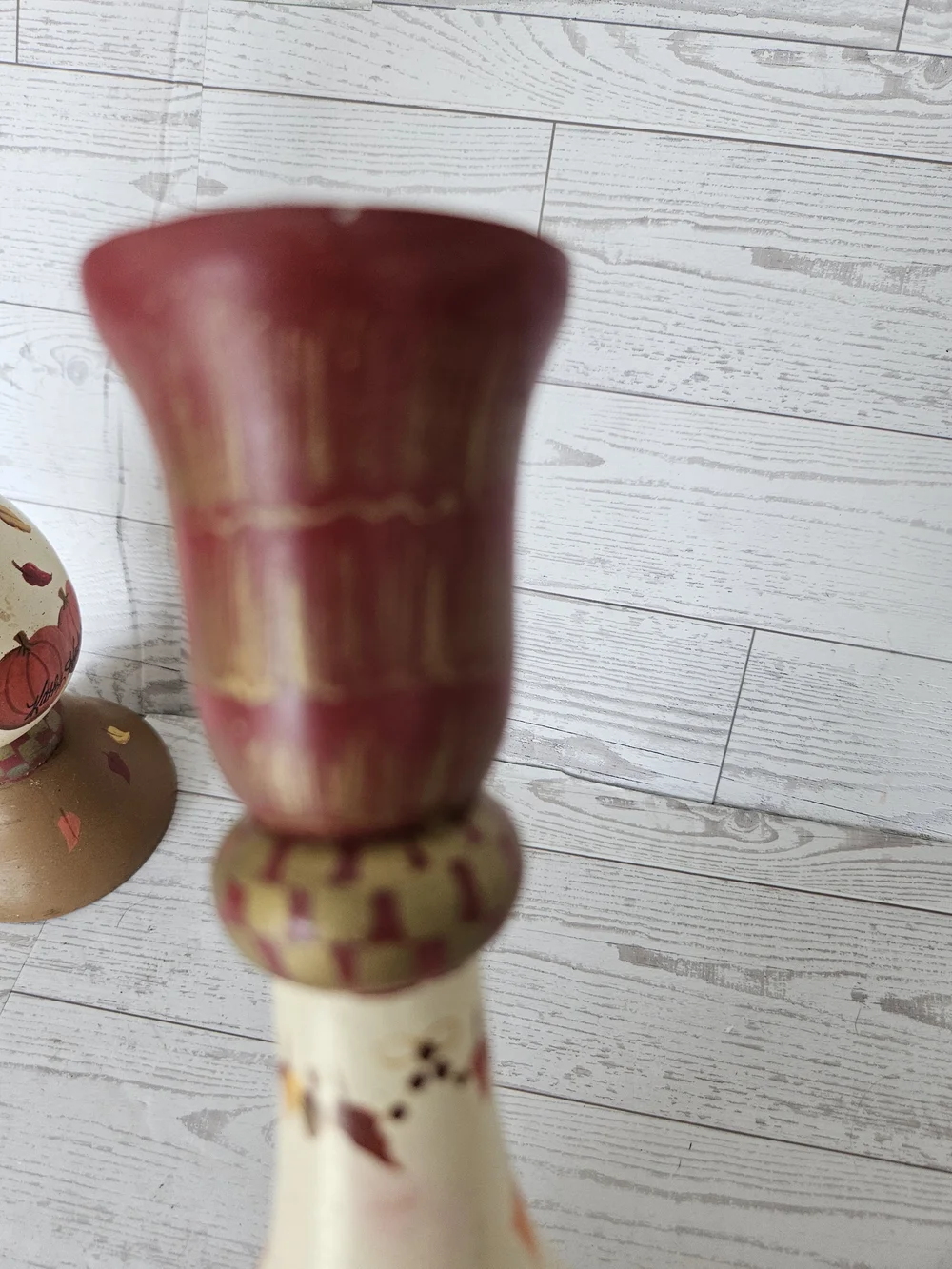 VTG Kathy Hatch NCE Thanksgiving Turkey Wooden Taper Candle Holders Pair (2)